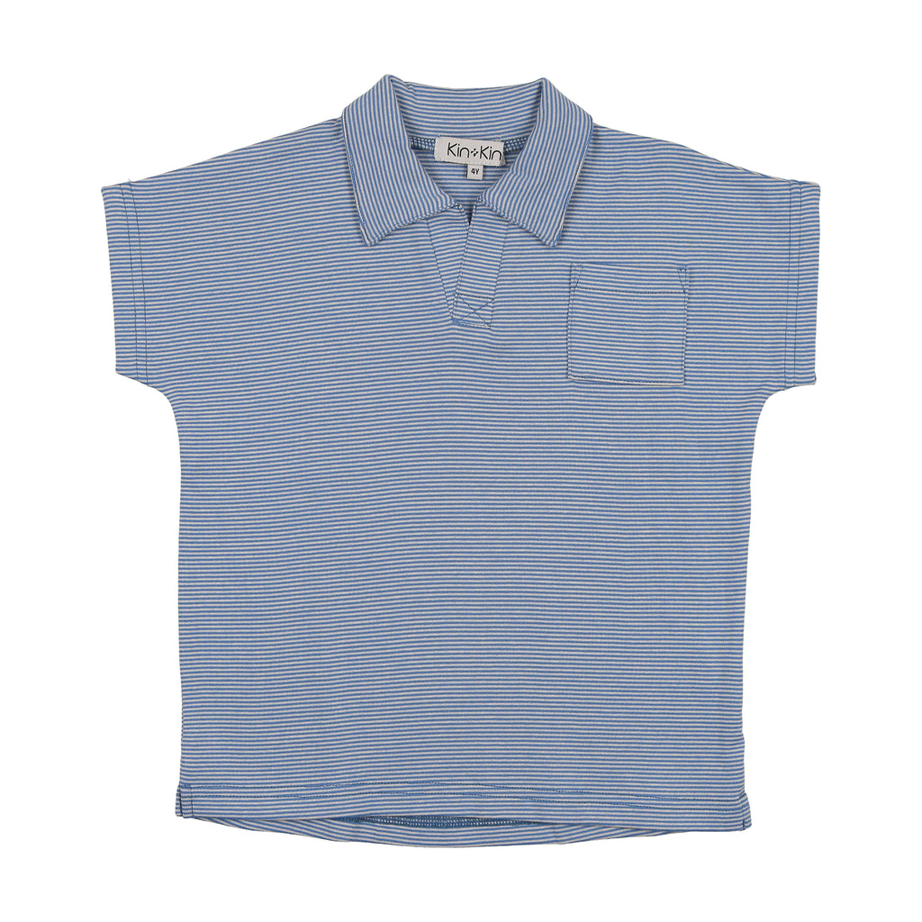 Kin + Kin Striped Short Sleeve Polo- Blue