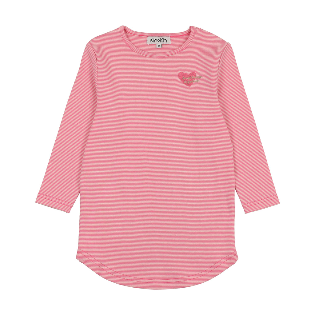 Kin + Kin Striped Girls Long Sleeve T-shirt -Pink Stripe