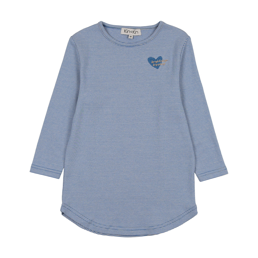 Kin + Kin Striped Girls Long Sleeve T-shirt -Blue Stripe