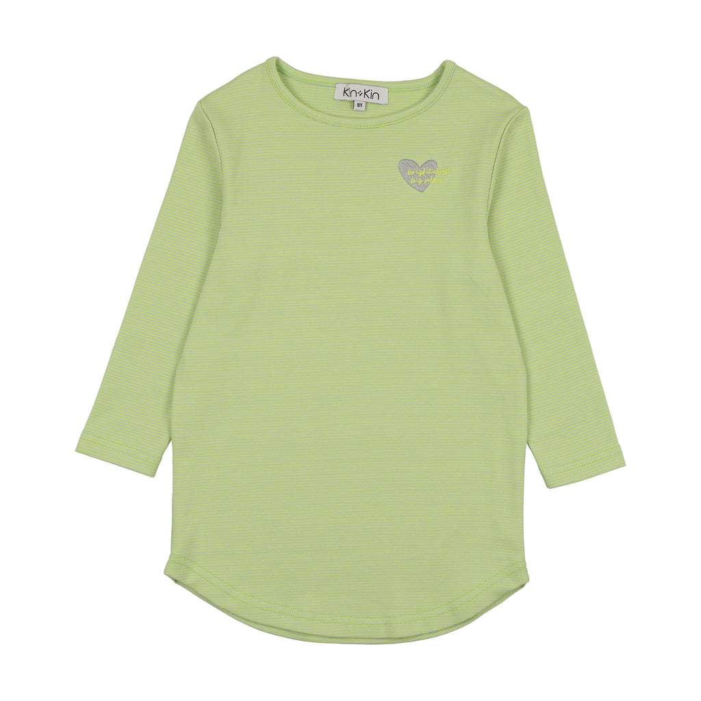 Kin + Kin Striped Girls Long Sleeve T-shirt -Green Stripe