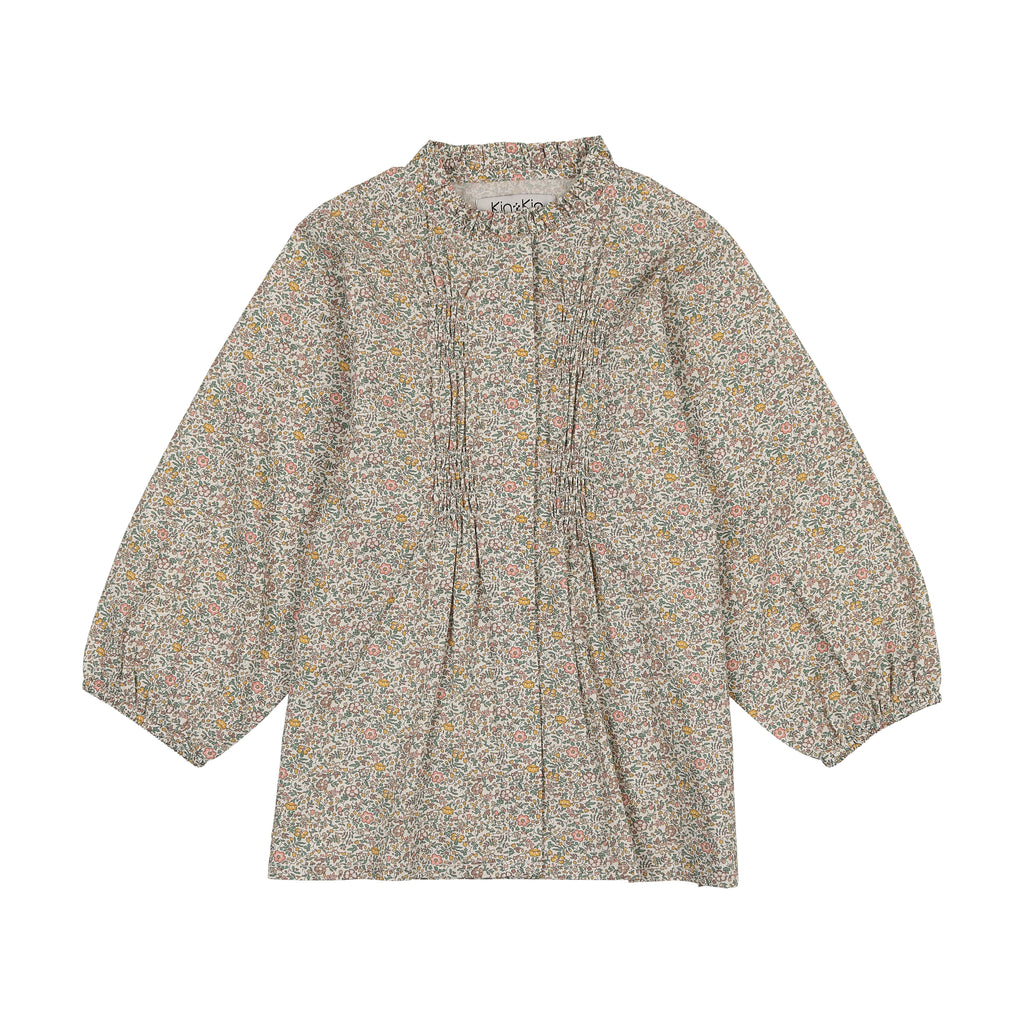 Kin + Kin Girls Ruffled Collar Shirt- Floral Print