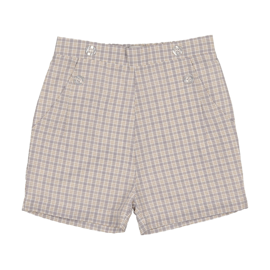 Kin + Kin Boys Front Button Shorts- Sky Blue/White Plaid