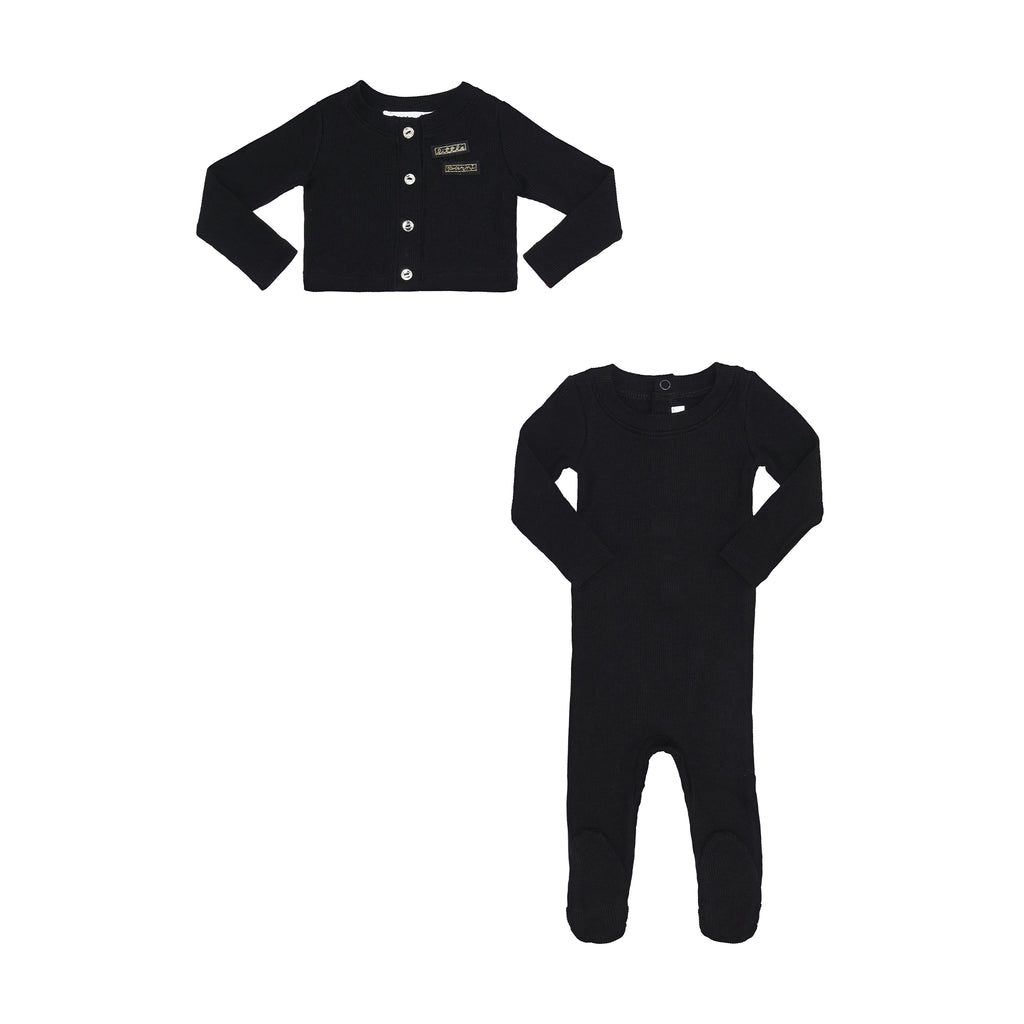 Little Parni Baby Ribbed Stretchy With Rhinestone  Cardigan- Black