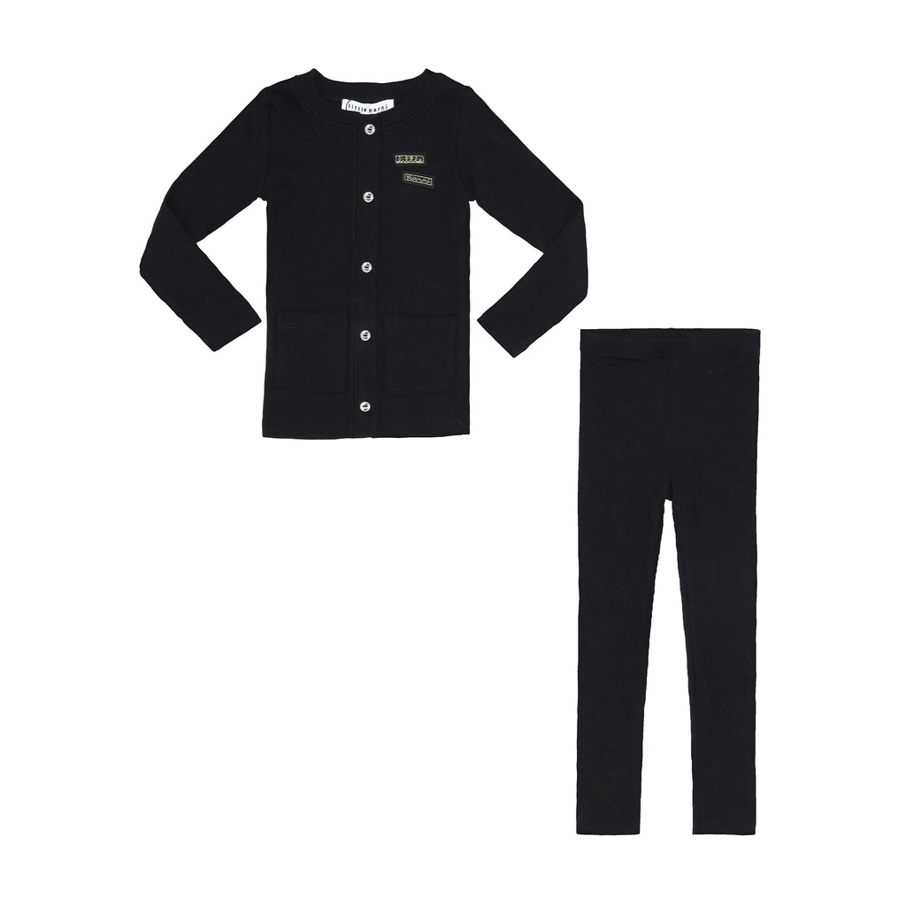 Little Parni Baby Ribbed Rhinestone Cardigan Set- Black