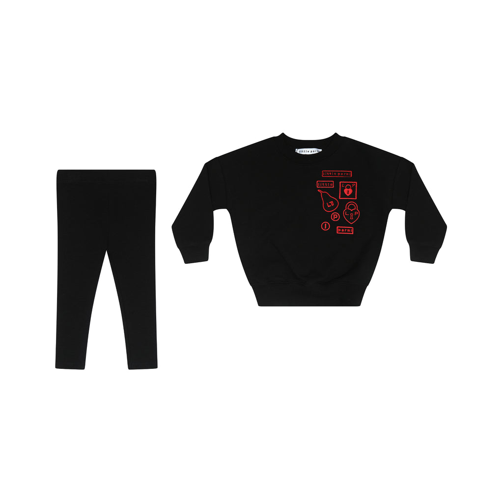 Little Parni Baby Multipatch Sweatshirt With Leggings- Black