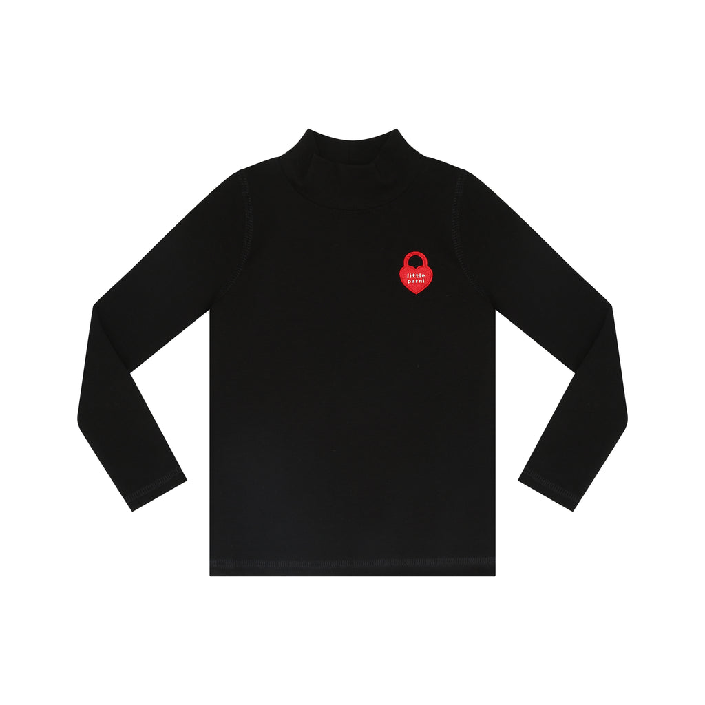 Little Parni Solid Mockneck With Heart Logo-Black