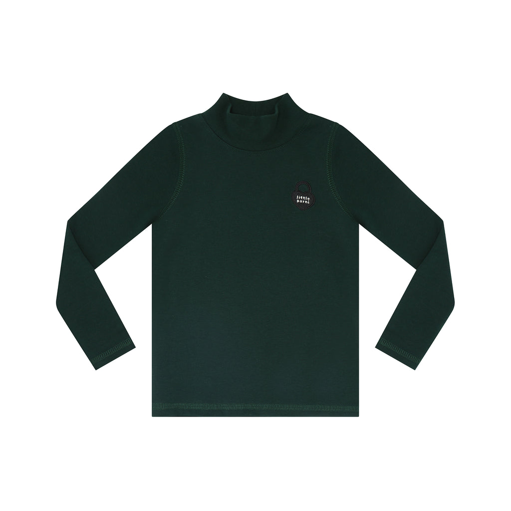 Little Parni Solid Mockneck With Heart Logo-Green