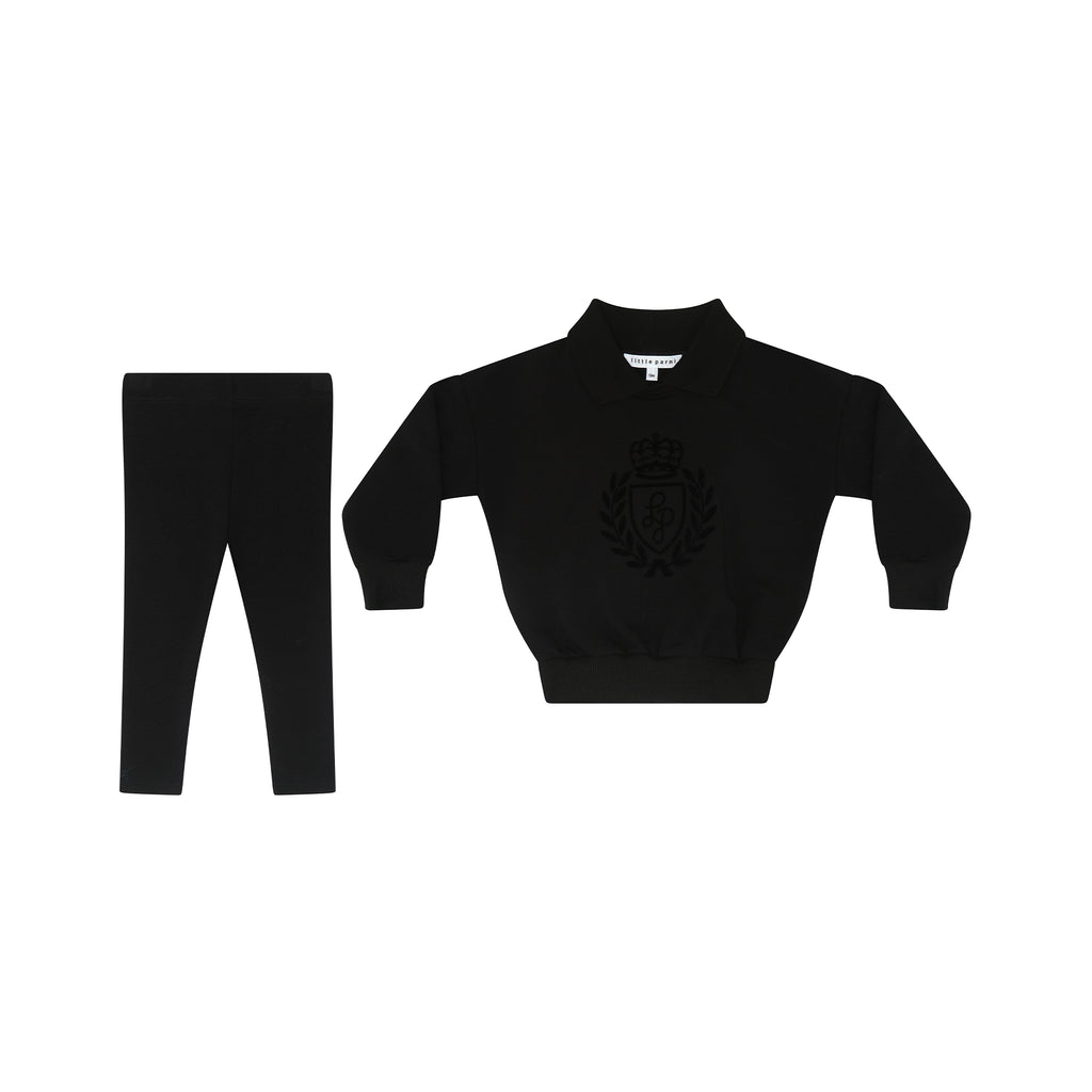 Little Parni Baby Sweatshirt With Logo Flocking and Leggings  Set- Black