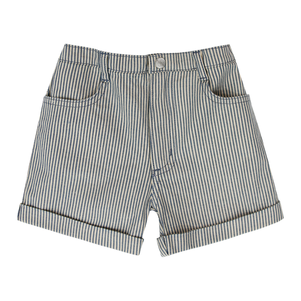 Little Parni Denim Boys Shorts- Blue Striped Denim