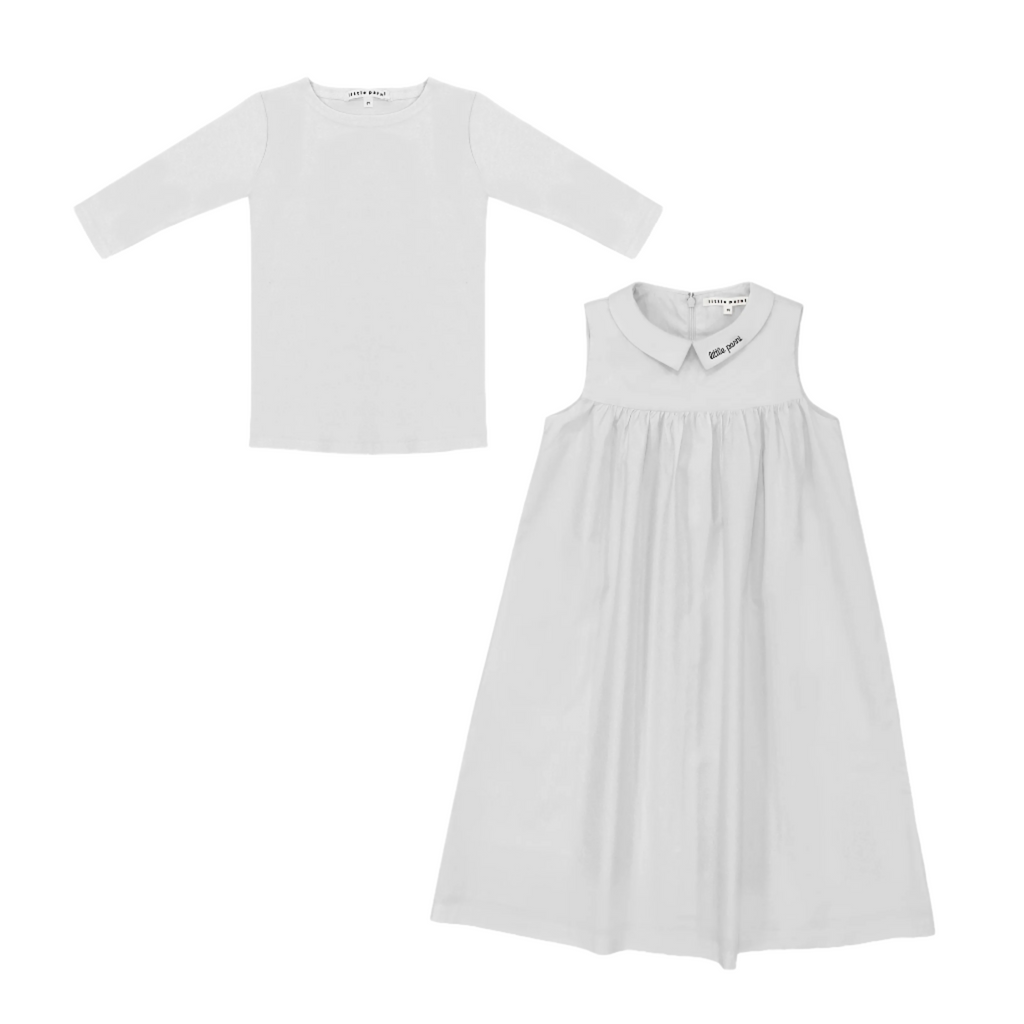 Little Parni Logo Collar Jumper + Tshirt- White