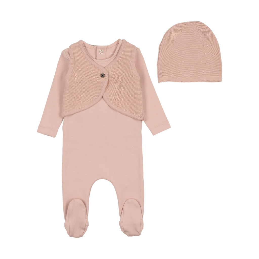 Bee & Dee Knit Applique Footie/Bonnet-Dusty Pink