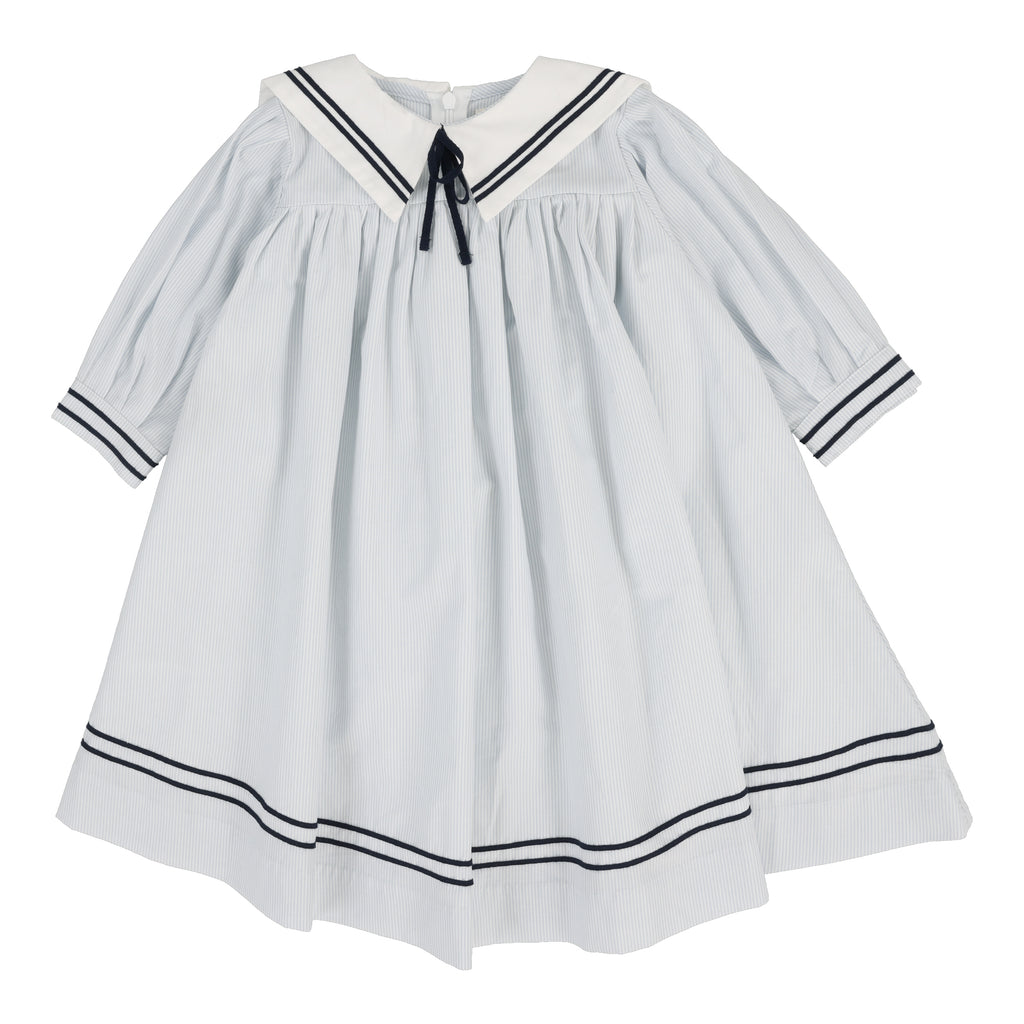 Lil Legs Sailor Three Quater Sleeve Dress-Light Blue