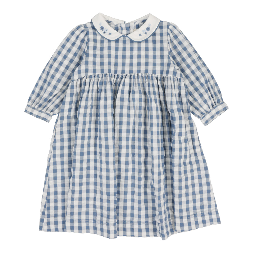 Lil Legs Gingham Three Quarter Sleeve Dress-Bright Blue