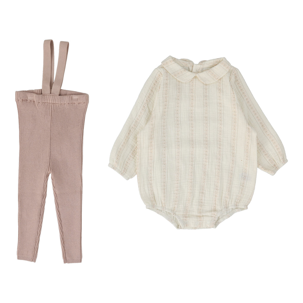 Lil Legs Ivy Stripe Knit Legging Set- Cream/Pink