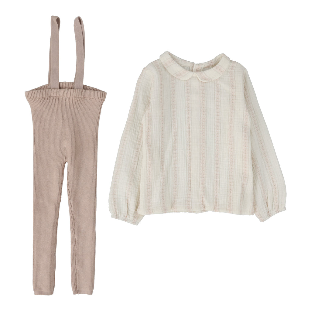 Lil Legs Ivy Stripe Knit Legging Set- Cream/Pink