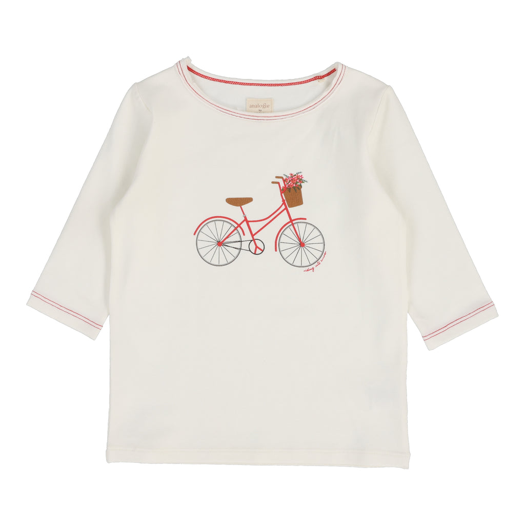 Lil Legs Bike Girls Tee Three Quarter Sleeves- White