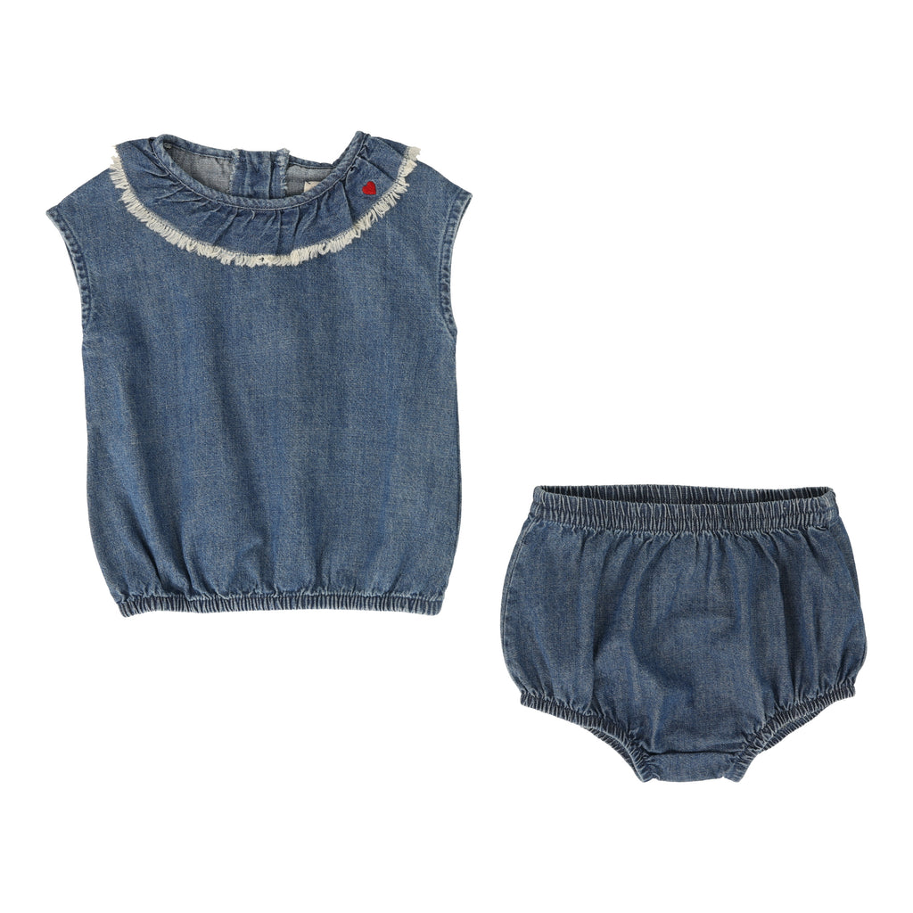 Lil Legs Girls Fringe Set- Dark Wash