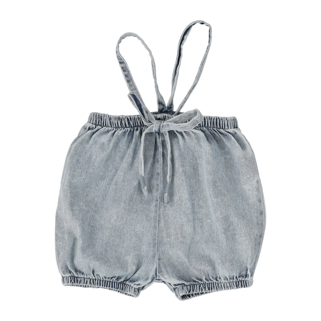 Lil Legs Denim Bubble Suspender Shorts-Blue Wash