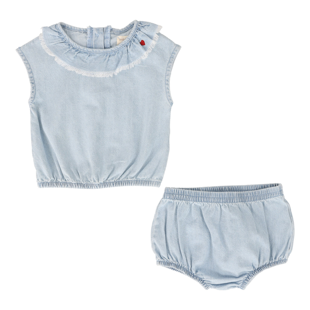 Lil Legs Girls Fringe Set- Light Wash