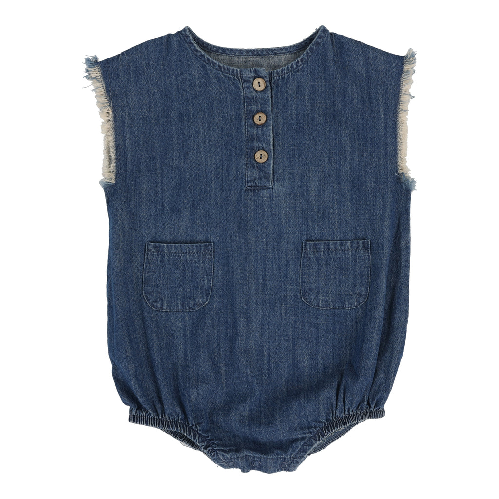 Lil Legs Boys Fringe Romper- Dark Wash