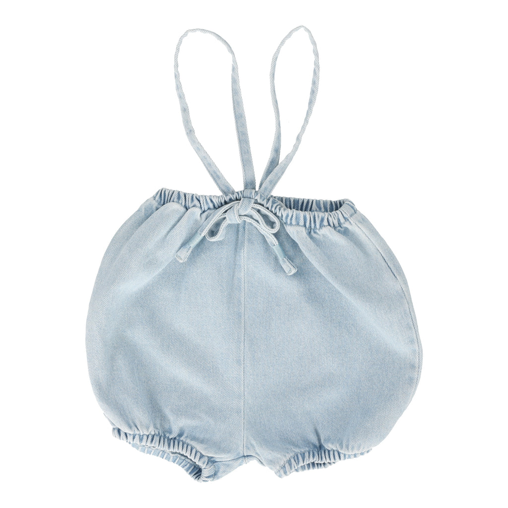 Lil Legs Denim Bubble Suspender Shorts-Light Wash