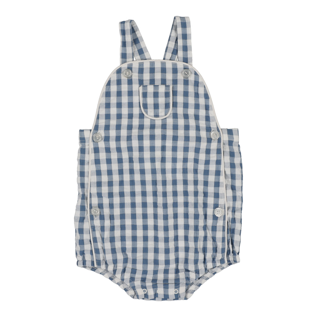 Lil Legs Gingham Suspender Romper-Bright Blue