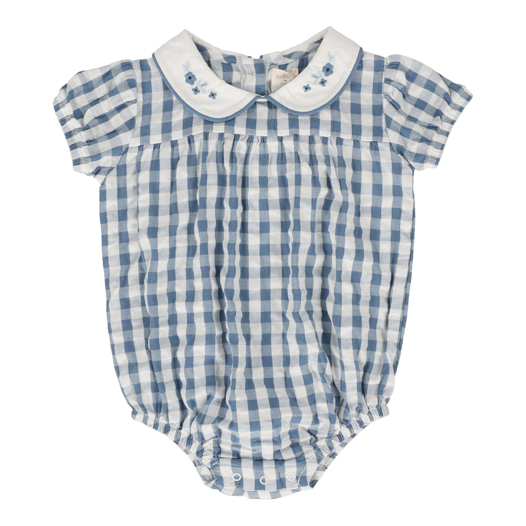 Lil Legs Gingham Girls Romper- Bright Blue