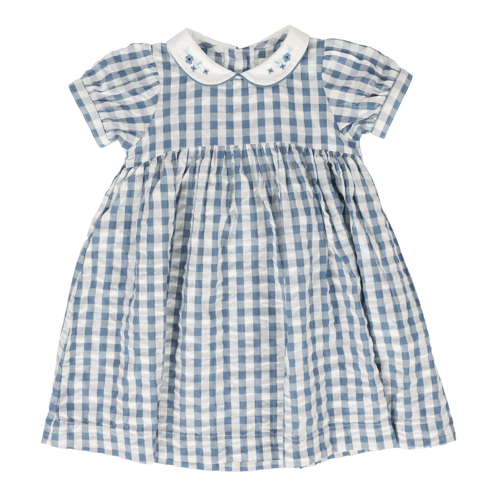 Lil Legs Gingham Short Sleeve Dress-Bright Blue