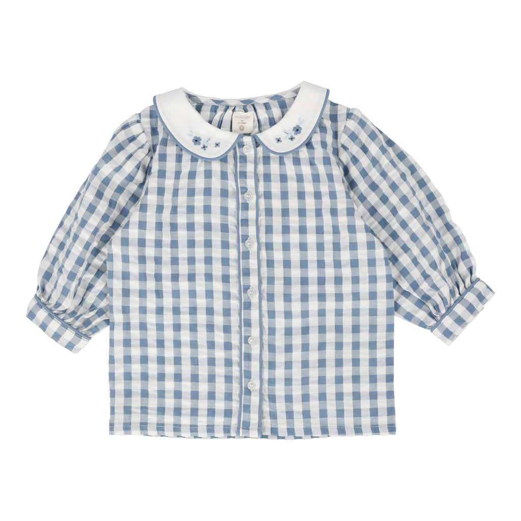 Lil Legs Gingham Girls Shirt - Bright Blue