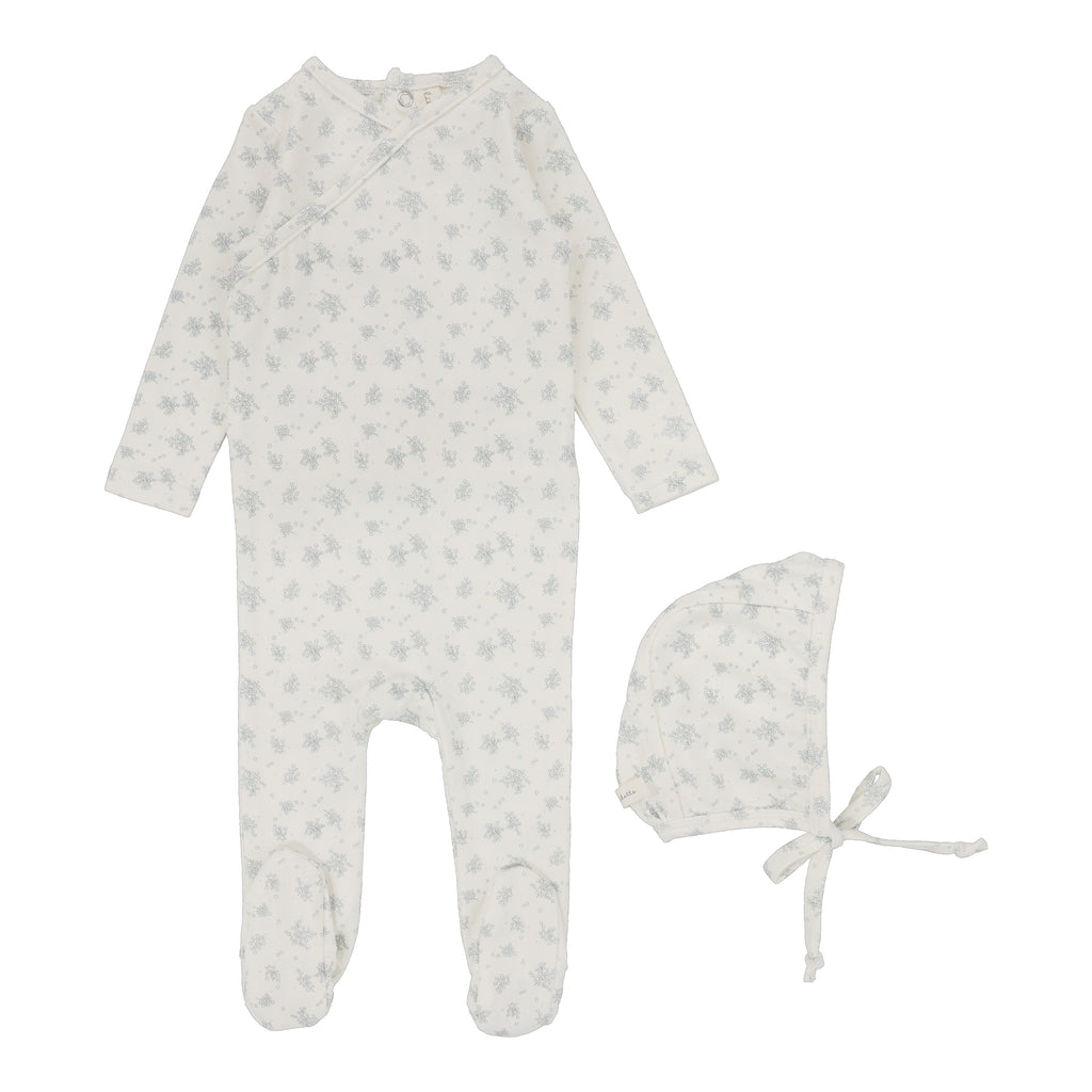 Lilette Floral Cluster Footie Set-Vanilla/Blue