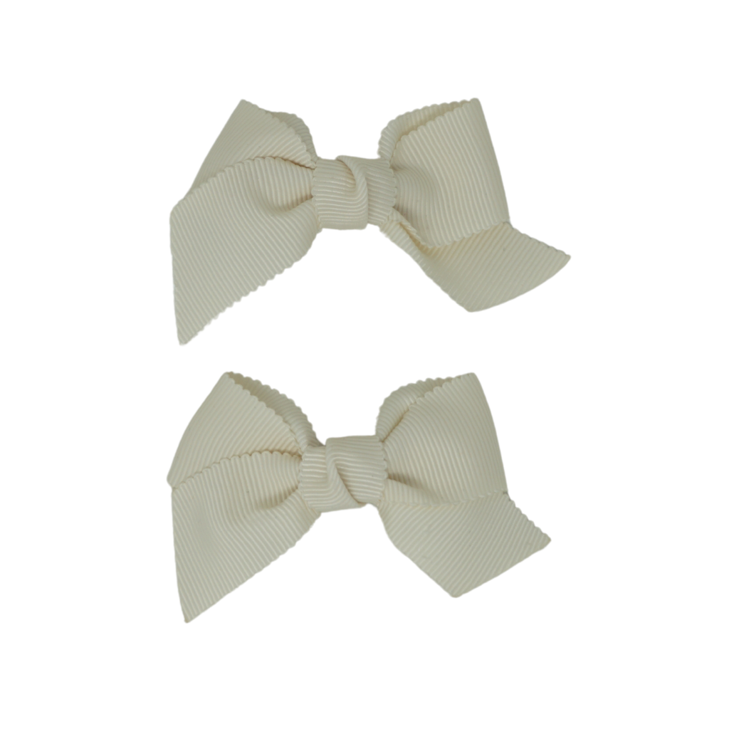 Bandeau Luxe Grosgrain Mini  Bow Clip Set-Cream