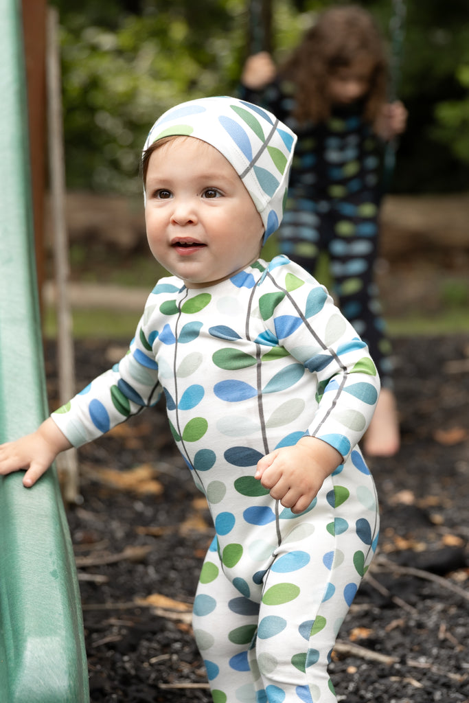 Bee & Dee Organic Print Footie/Beanie-Ivory Boys