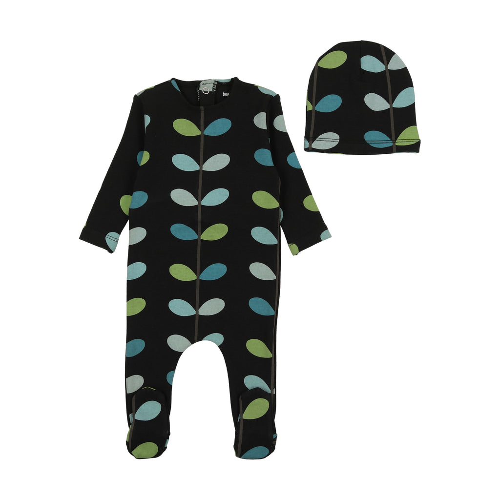 Bee & Dee Organic Print Footie/Beanie-Black Boys