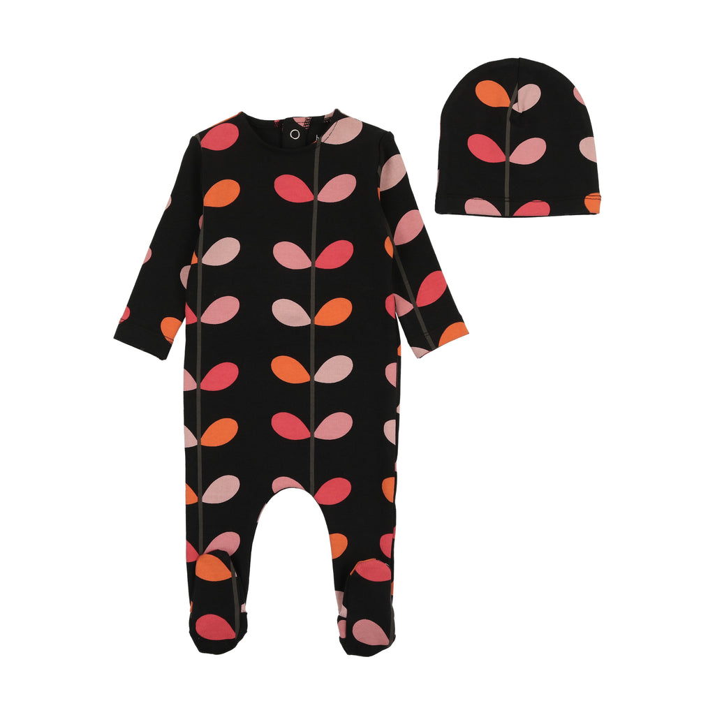 Bee & Dee Organic Print Footie/Beanie-Black Girls