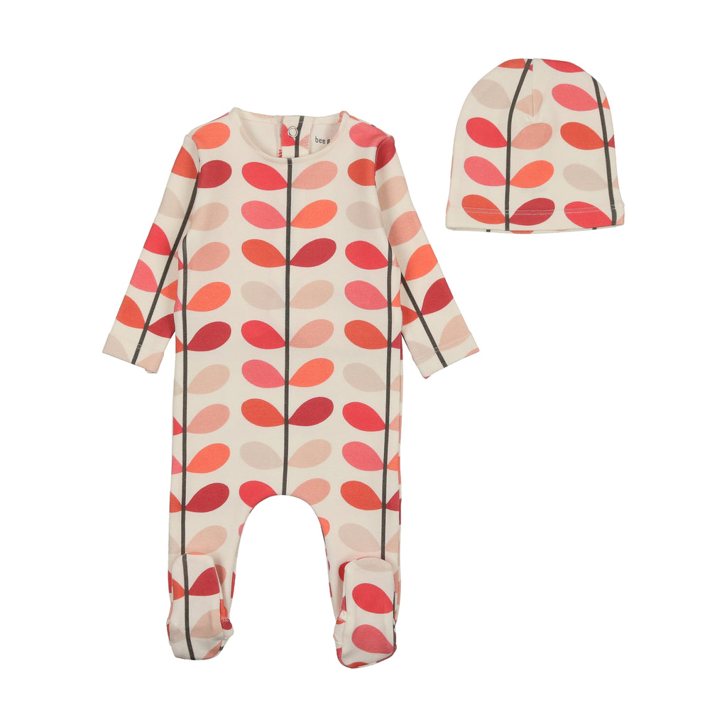 Bee & Dee Organic Print Footie/Beanie-Ivory Girls