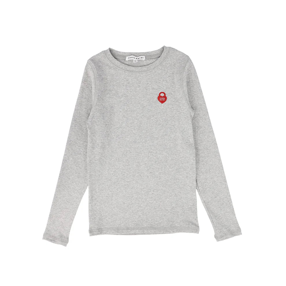 Little Parni Long Sleeve Heart Logo Tshirt- Grey