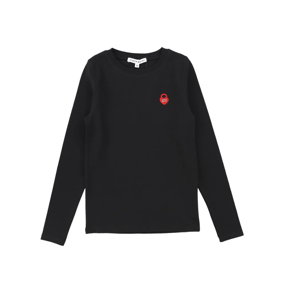 Little Parni Long Sleeve Heart Logo Tshirt- Black