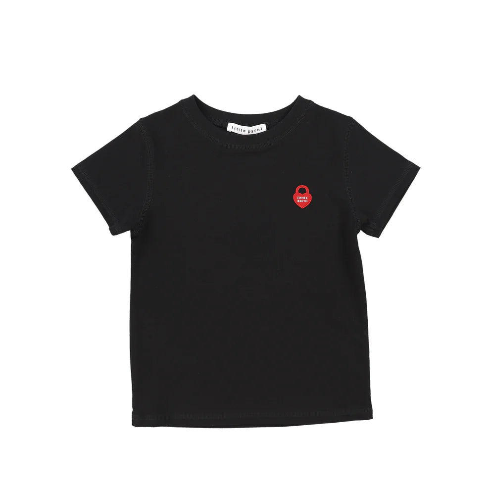 Little Parni Short Sleeve Heart Logo Tshirt- Black