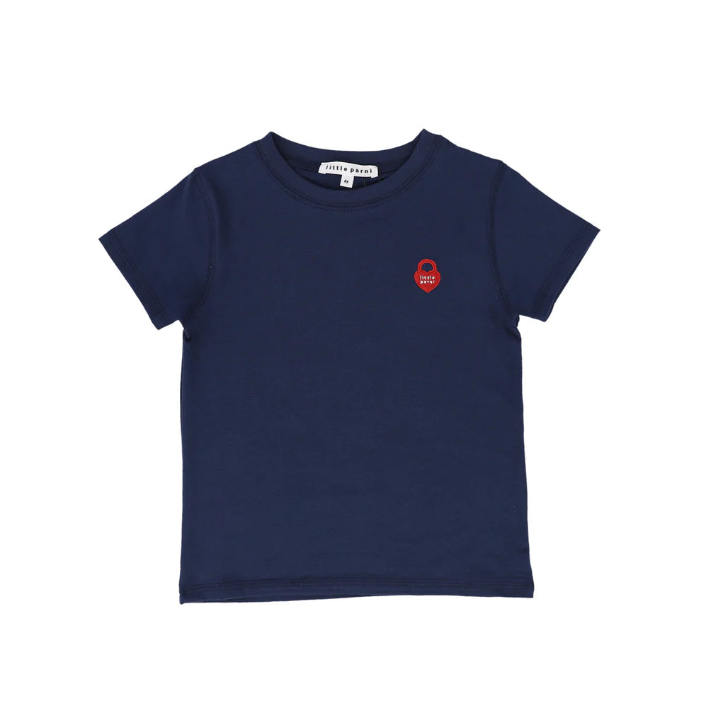 Little Parni Short Sleeve Heart Logo Tshirt- Blue