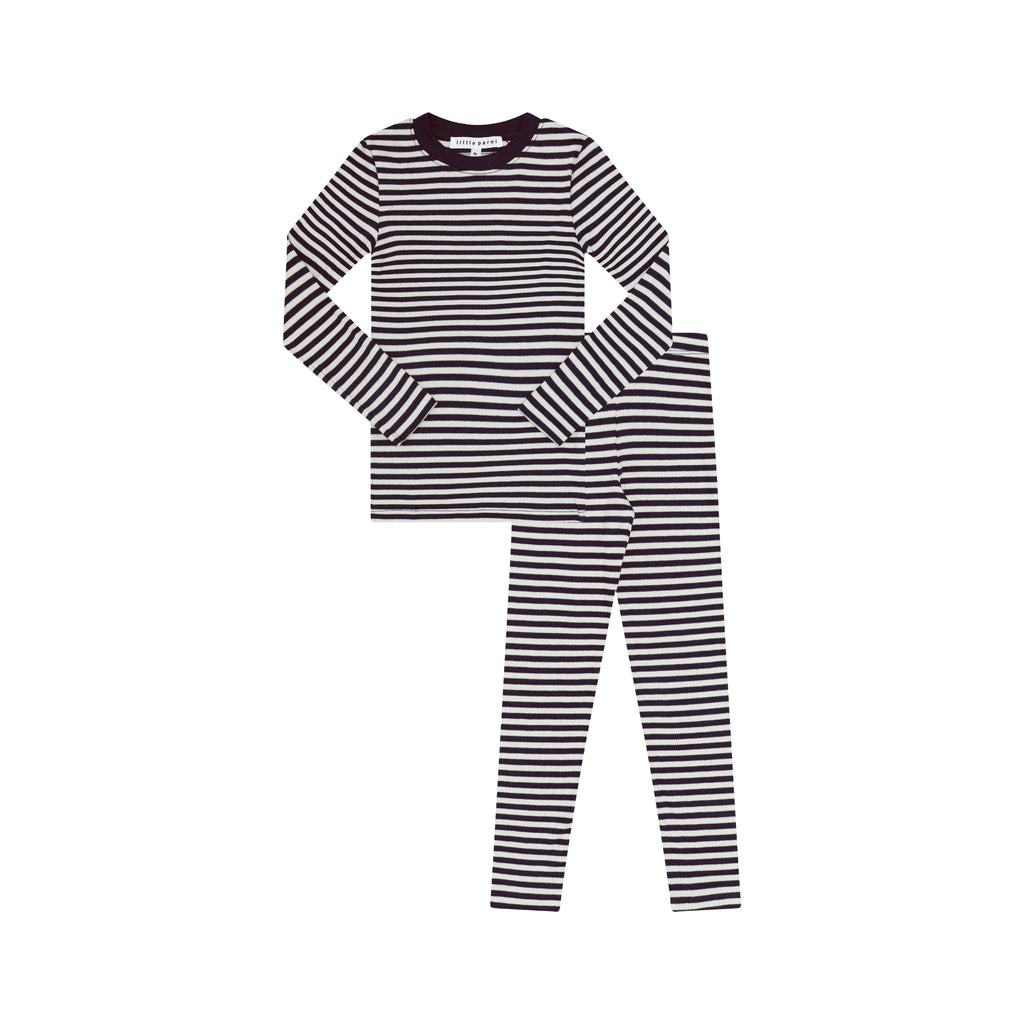 Little Parni Striped Pajamas-Ivory/Purple