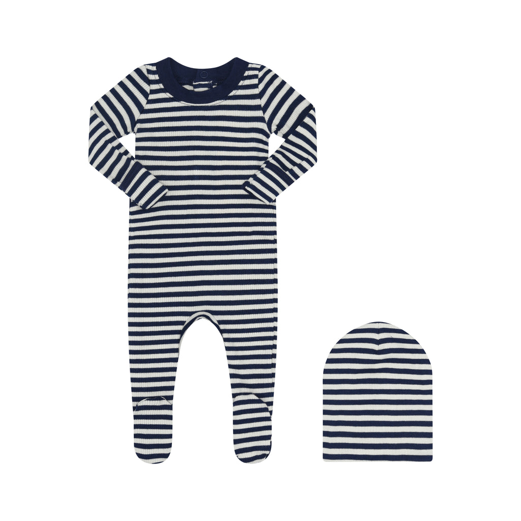 Little Parni Striped Footie-Ivory/Blue