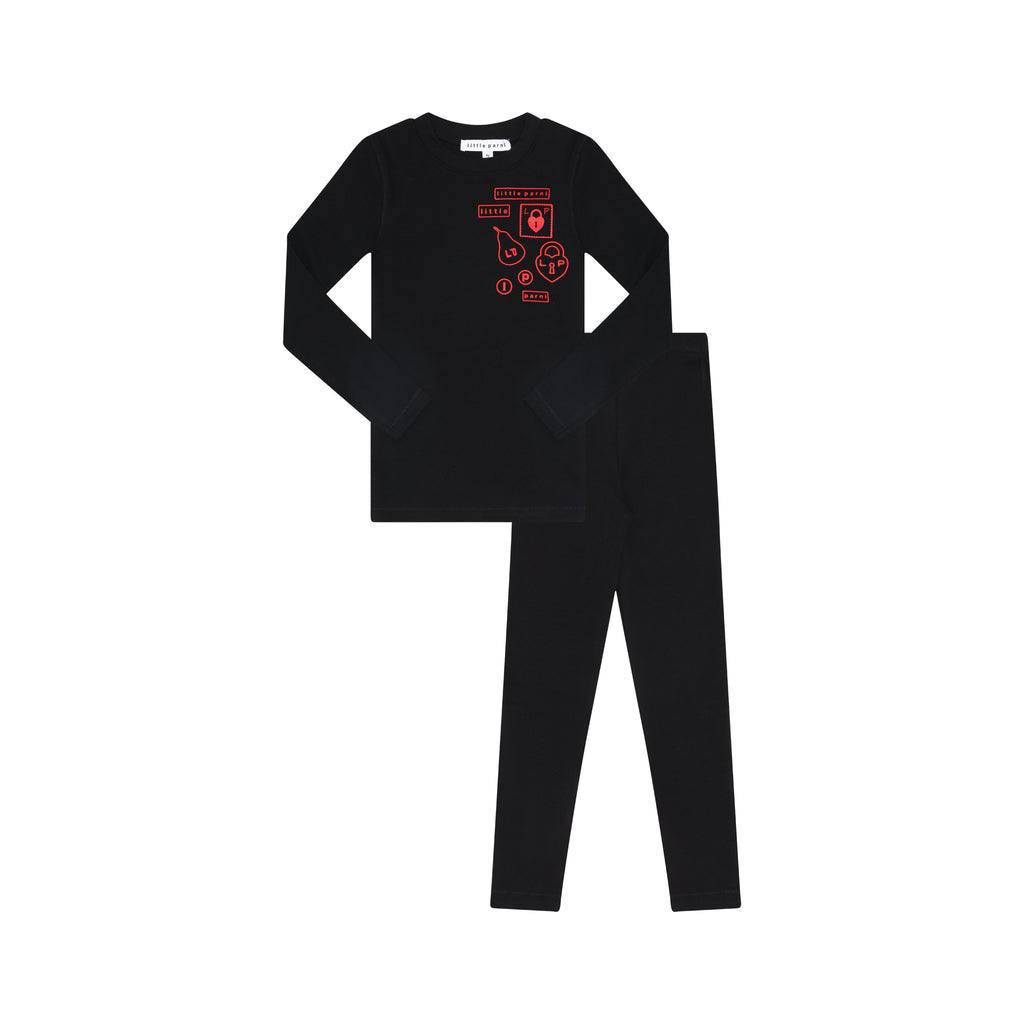 Little Parni Multi-Patch Pajamas-Black/Red Patch