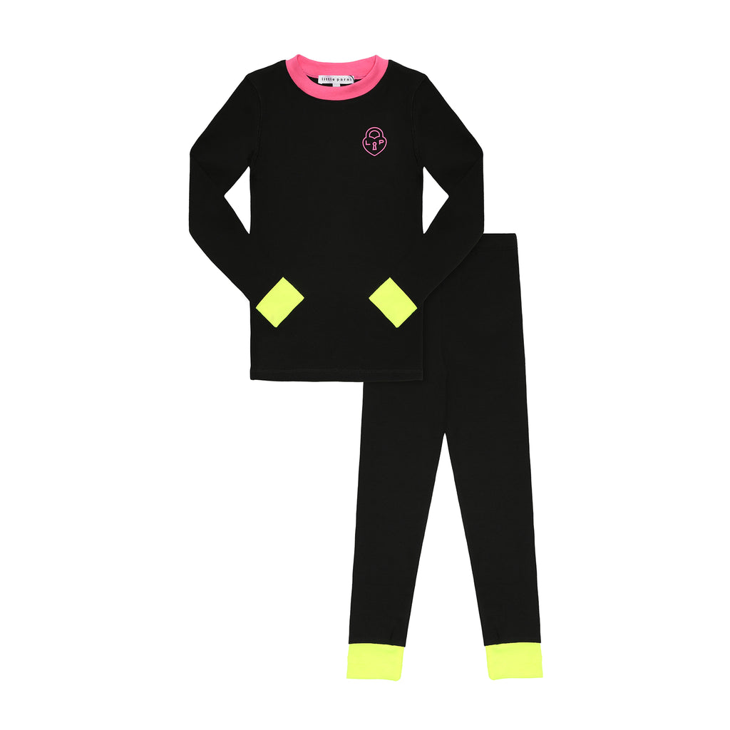 Little Parni Heartlock Neon Cuff Pajamas- Black/Pink