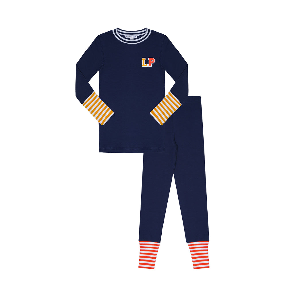 Little Parni Varsity Colorblock Pajamas- Navy