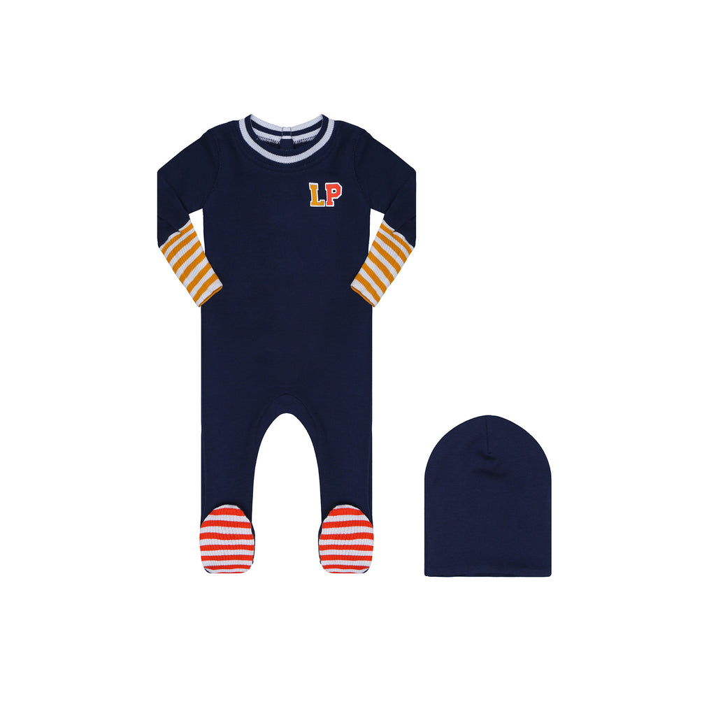 Little Parni Varsity Colorblock Footie- Navy