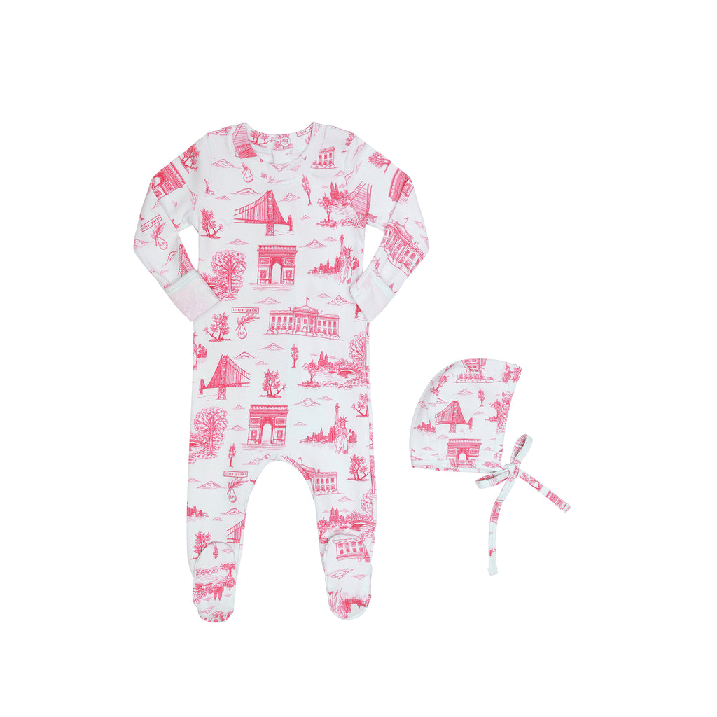 Little Parni Toile Footie- Ivory/Pink