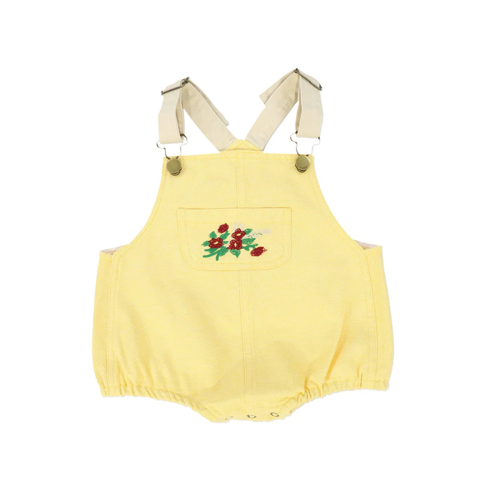 Please Mom Yellow Denim Barrel Romper