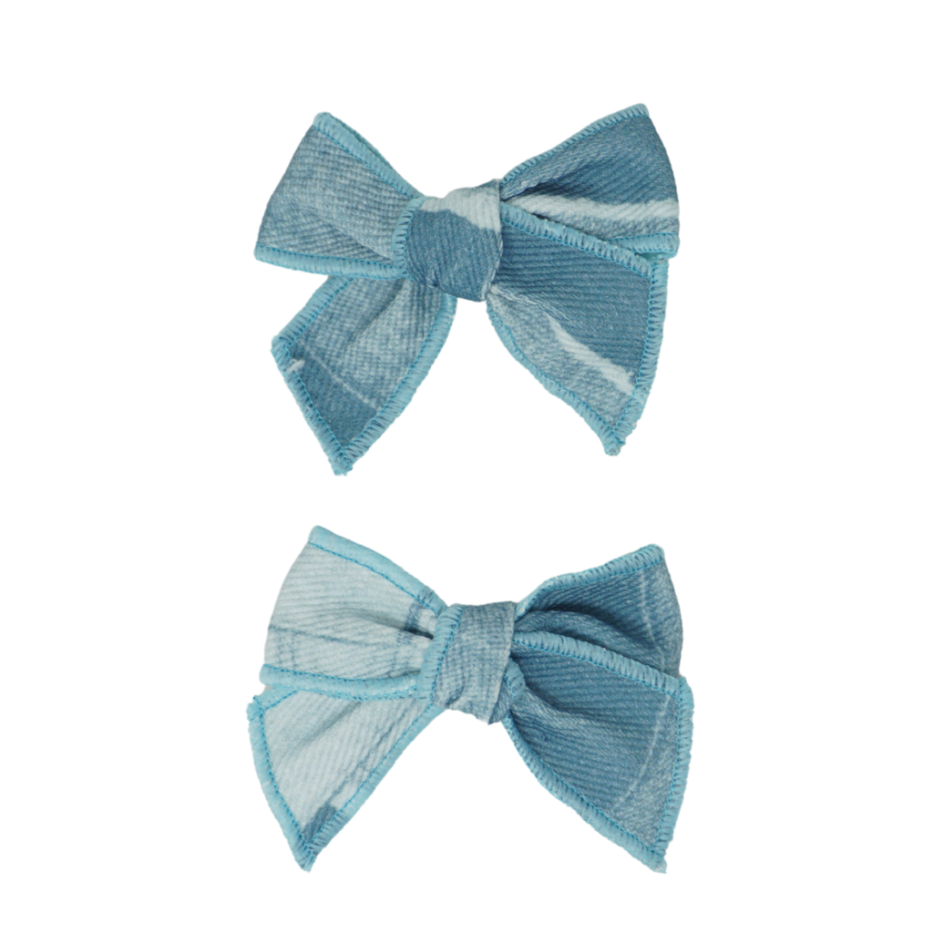 Bandeau Patchwork Denim Bow Clip Set- Denim 2 Tone