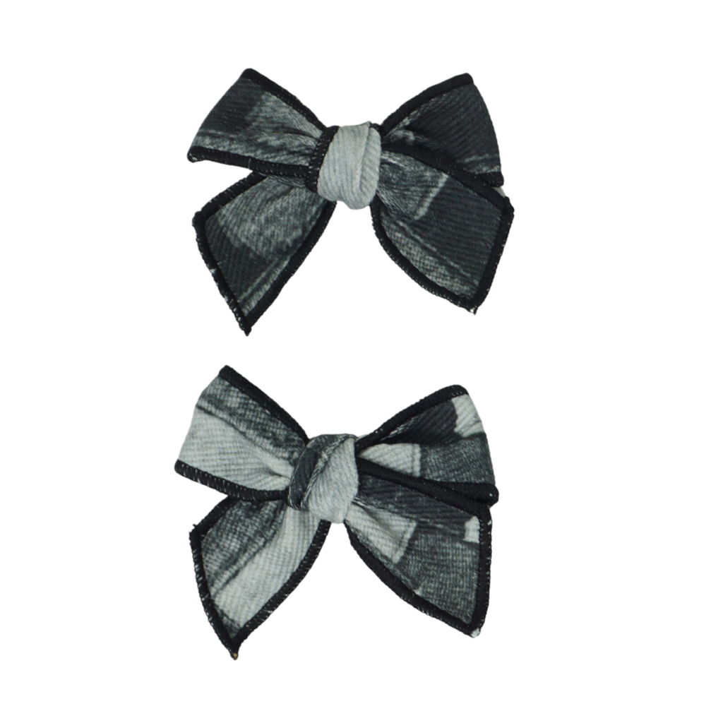 Bandeau Patchwork Denim Bow Clip Set- Black Denim