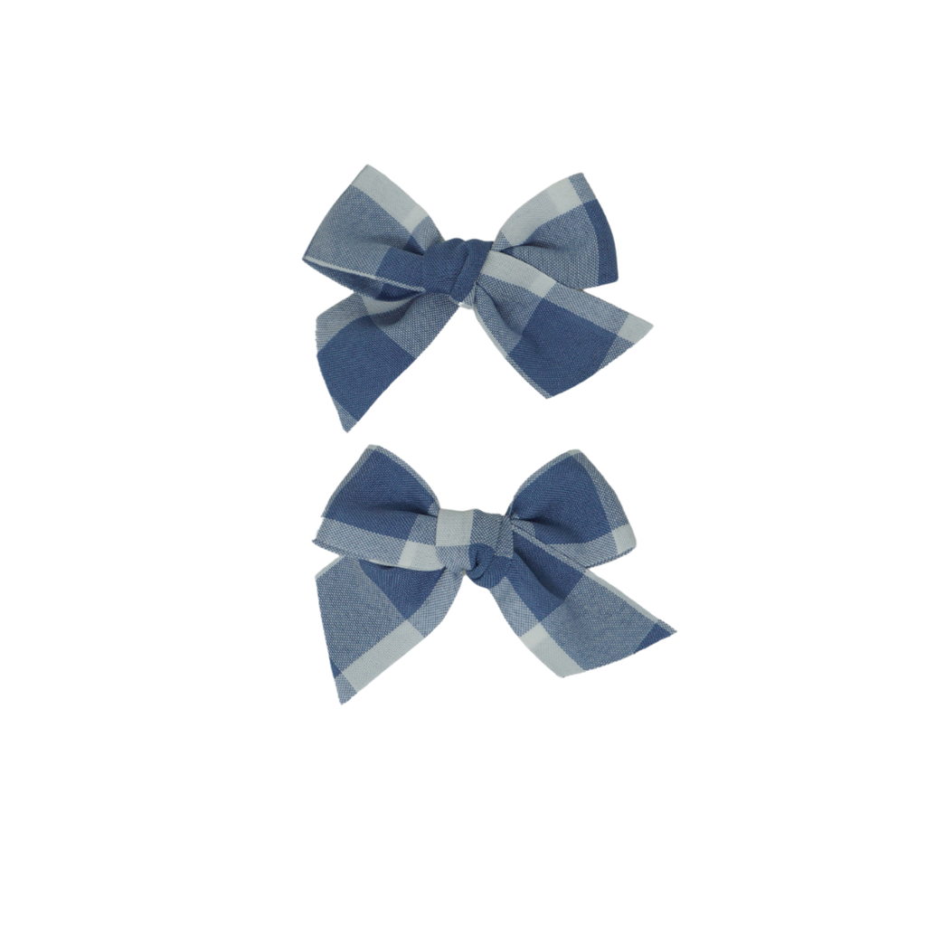 Bandeau Plaid Collection Bow Clip Set- Light Blue